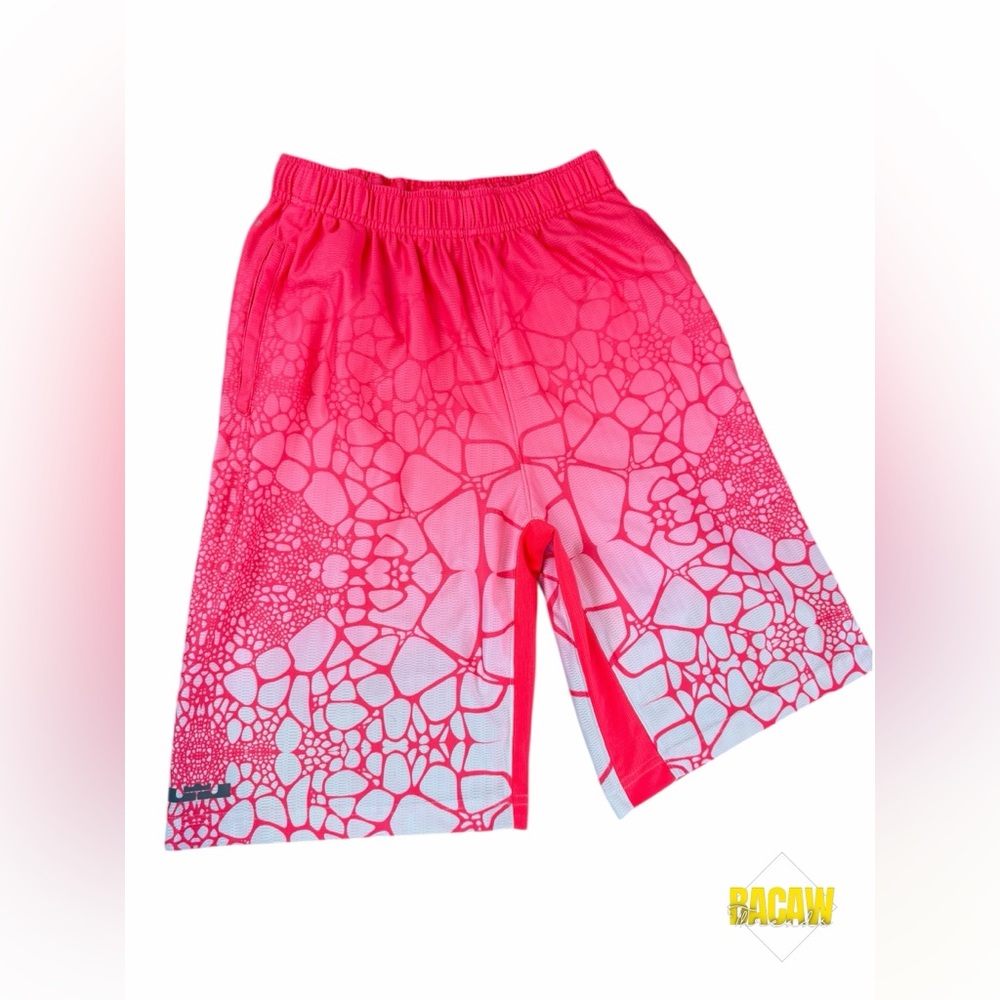 Nike Boys Dri-Fit LeBron Tamed Allover-Print Pink Basketball Shorts Size L